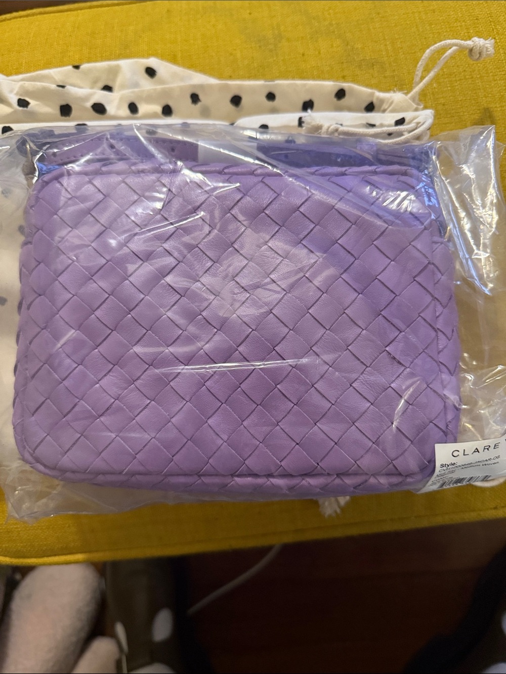Clare V. Lavender Woven Leather Crossbody Bag